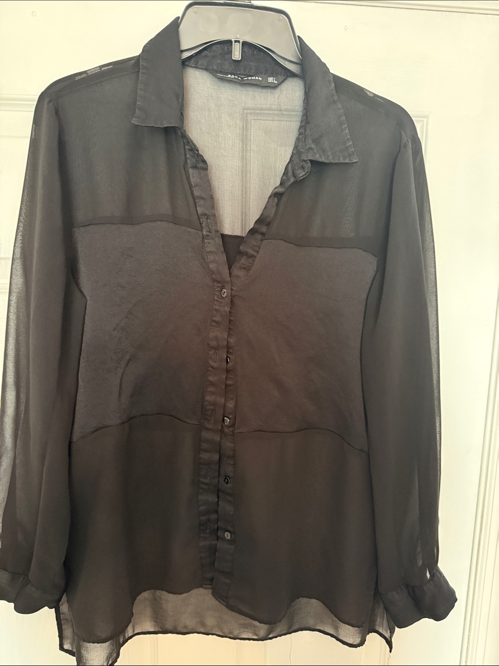 Zara Black Sheer Button-Up Blouse